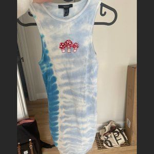 Ribbed tie-dye mini dress with mushroom detail